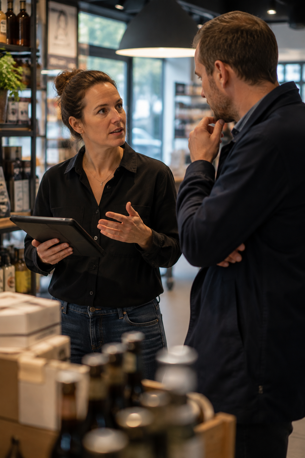 Två personer som diskuterar en verksamhetsfråga